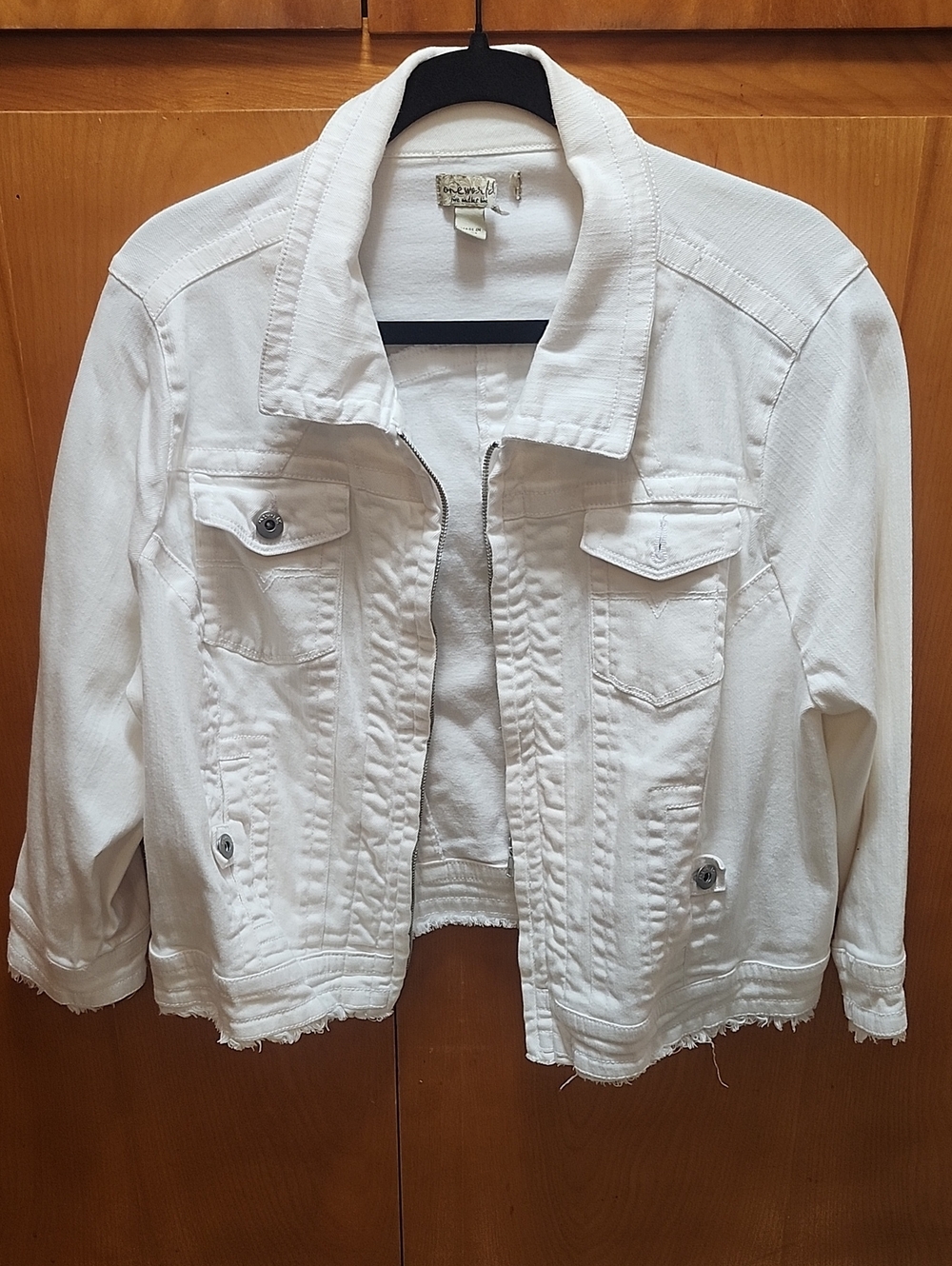 White Women's Denim Jacket - Casual Cropped Zipper Front